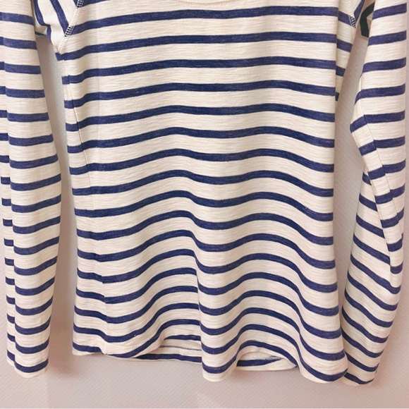 J Crew Long Sleeve Scoop Neck Striped Pullover Cotton Top XS 0-2 Blue/Cream - Picture 8 of 15